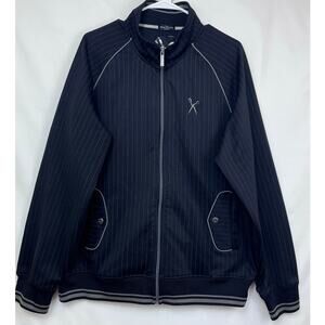 Marc Ecko Men's Size XL Black/Gray Cut & Sew Zip Front Baseball Pinstripe Jacket